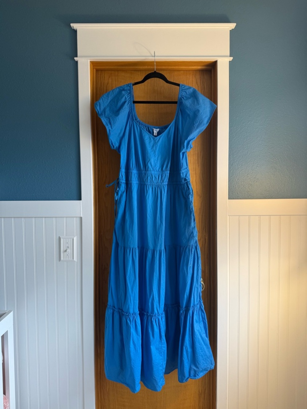 Blue Cotton Maxi Dress with Pockets